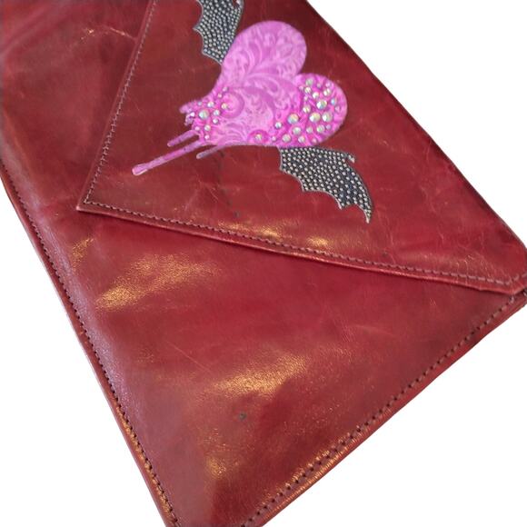 Patent Leather CLUTCH Envelope Bag RED Bleeding Heart Goth Moto Fairy Valentine - Picture 3 of 10